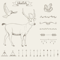 Hipster sketch style infographics elements set for retro design.