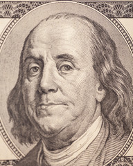 Benjamin Franklin portrait from a $100 bill