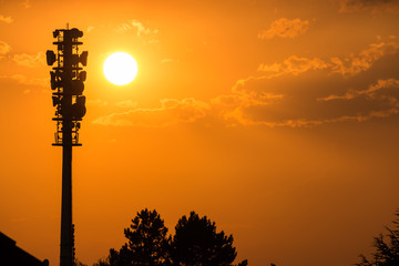 Radio tower during sunset