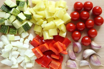 Diced vegetables.