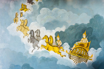 The vintage religion art of mural painting and decoration on old wall © joeyphoto