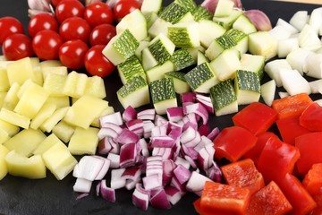 Diced vegetables.