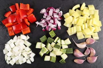 Diced vegetables.