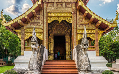 Exterior decorations of Buddhist monastery of Wat Phra Sing in Chiang Mai province