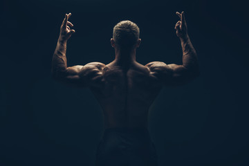 Fototapeta na wymiar Back of a muscular man naked, studio shot