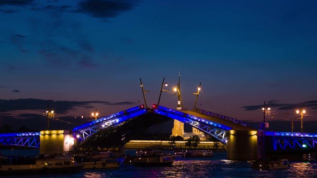 Postcard view of Palace Bridge with Peter and Paul Fortress - symbol of St. Petersburg White Nights, Russia.