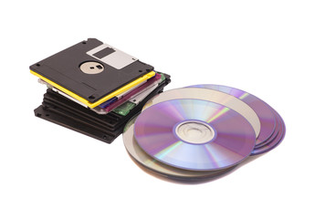 Fototapeta premium Old Fashion Floppys Disc and Compact Discs