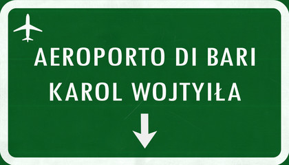Bari Karol Wojtyila Airport Highway Sign - obrazy, fototapety, plakaty