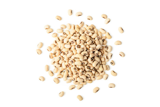 dried white cowpea beans on white, top view