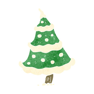 retro cartoon snowy christmas tree