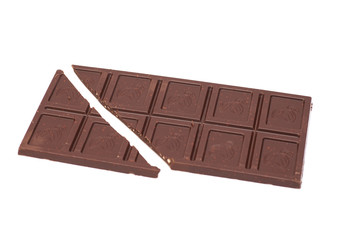 Broken chocolate bar on a white background