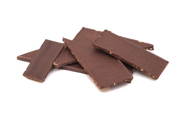 Broken chocolate on a white background