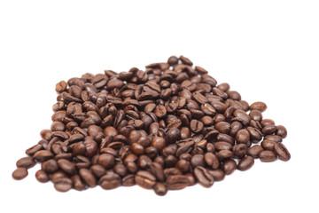 Roasted coffee beans  on white background