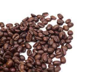 Roasted coffee beans  on white background