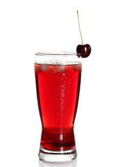 Glass of cherry juice isolated on white