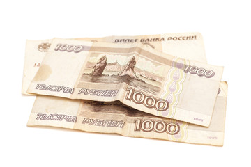 Russian money. One thousands rubles on white background