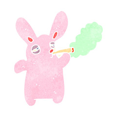 retro cartoon pink rabbit smoking marijuana