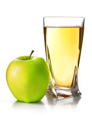 Glass of apple juice isolated on white