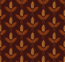 Seamless vintage pattern with wheat. Brown agricultural backgrou