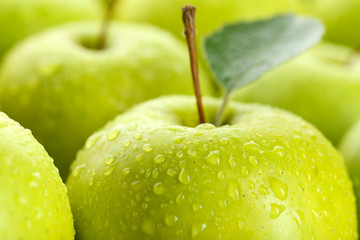 Ripe green apples close up