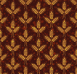 Seamless vintage pattern with wheat. Brown agricultural wallpape