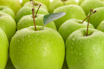 Ripe green apples close up