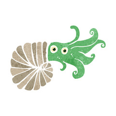 retro cartoon nautilus squid