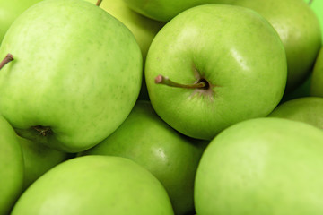 Ripe green apples close up
