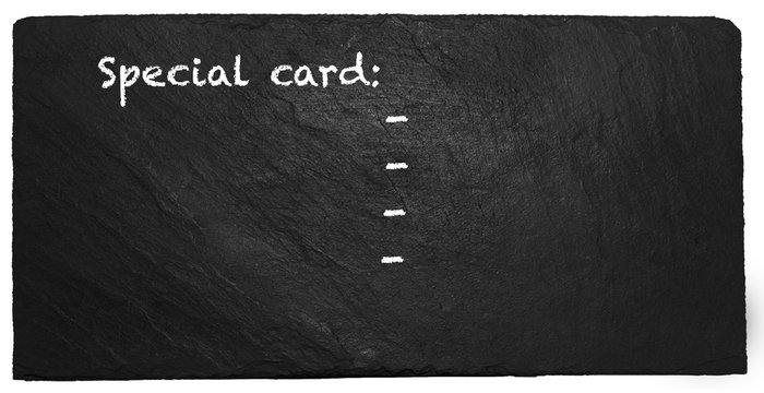 Schieferplatte Special card beschriftet mit Kreide