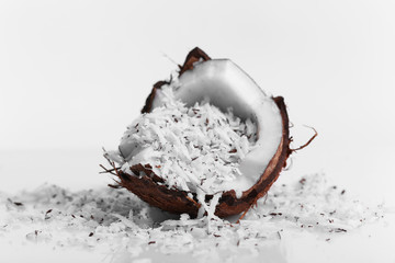 Coconut shavings in coconut isolated white