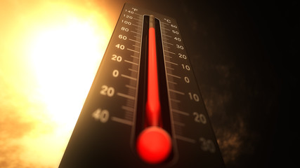 Thermometer Showing Heat in Fahrenheit and Celsius - obrazy, fototapety, plakaty