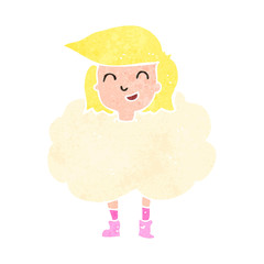 retro cartoon girl with head in clouds