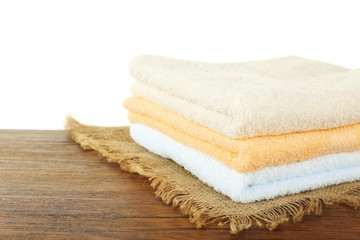 Fototapeta na wymiar Soft towels on light background
