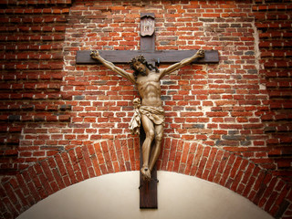 Crucifixion of Christ on a stone wall