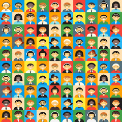 Flat Design Vector Colorful Background. Different People Character, Female, Male