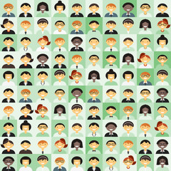 Flat Design Vector Background. Different People Character, Female, Male. Shades of Green