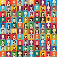 Flat Design Vector Colorful Background. Different People Character, Female, Male