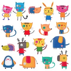 Set of cartoon characters over white background
