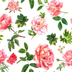 Fototapety  Styl vintage różowe róże akwarela bezszwowe tło wzór