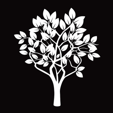 White Tree and Black Background. Vector Illustration.