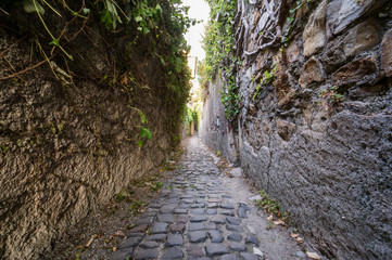 Typical old Ligurian alley at boccadasse, Genoa, Italy