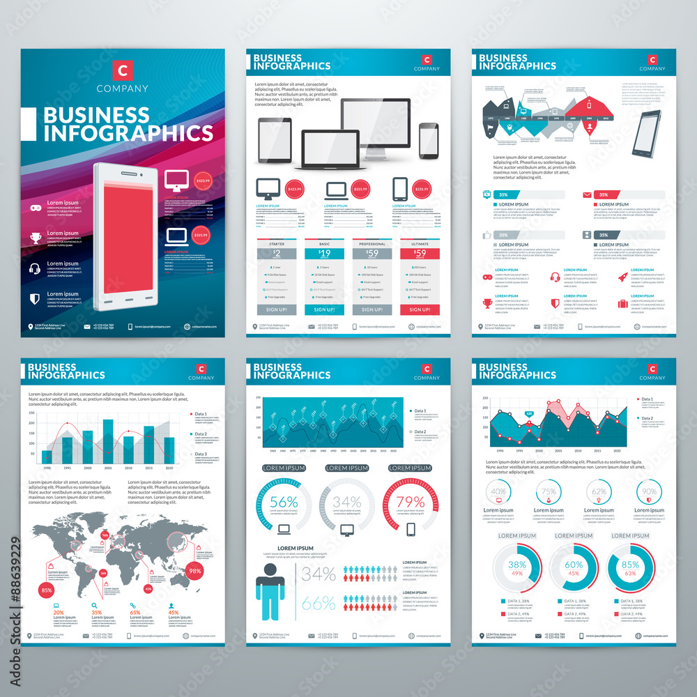 Wall mural infographics vector concept. set of business infographic design elements for data visualization