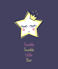 Twinkle Twinkle Little Star card. Unusual inspirational and motivational quote poster. Lullaby Baby shower design.