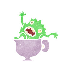 retro cartoon monster in teacup