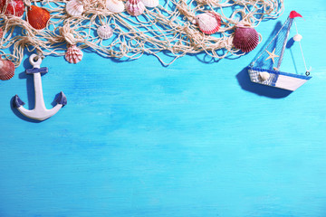 Summer accessories on wooden background