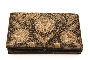 Vintage ladies' purse embroidered with metal thread