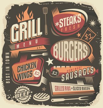 Retro grill menu design template