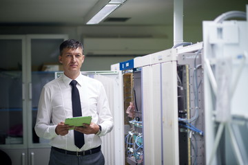 network engineer working in  server room