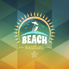 Vintage Hipster Summer Holidays Label or Badge. Vector Design Element on Coloful Summer Background