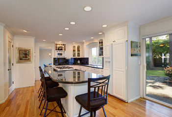 Luxury kitchen with great lighting, anf floor.